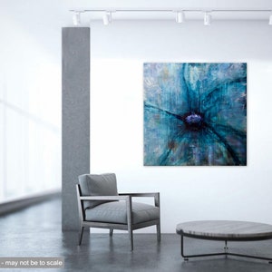 Pintura original de flores abstractas azules, decoración del hogar moderna con textura ARTE PERSONALIZADO imagen 4