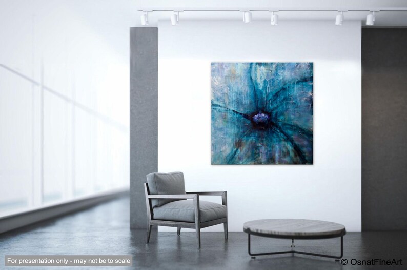 Pintura original de flores abstractas azules, decoración del hogar moderna con textura ARTE PERSONALIZADO imagen 4