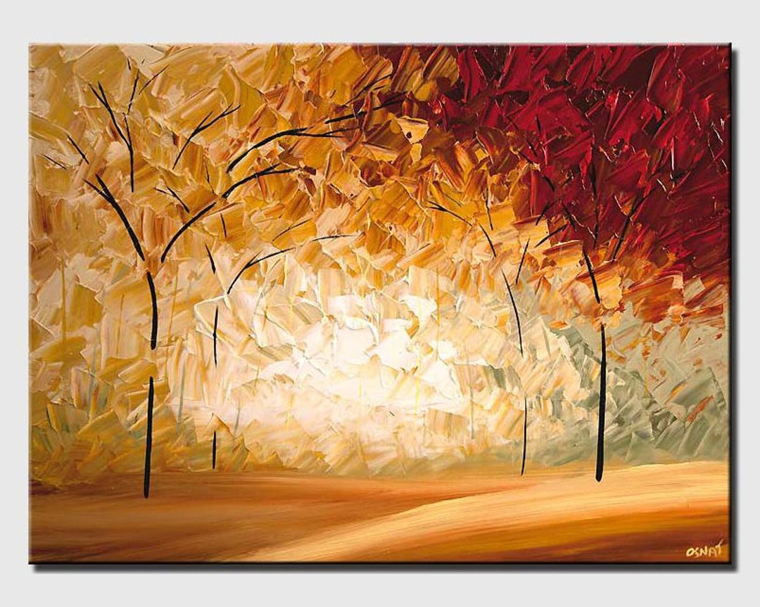『Autumn Composition（秋の構成）』キャンバス一点もの Textured Fall Landscape Painting: Abstract Autumn Trees, Custom