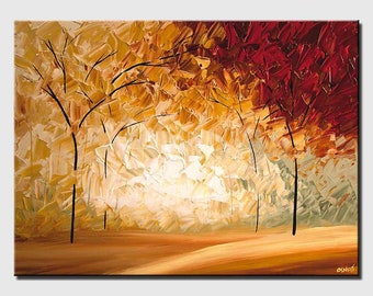 Original Fall Landscape Painting, Autumn Forest Painting and Blooming Trees Art in Fall Textured Canvas Wall Art  - CUSTOM ART