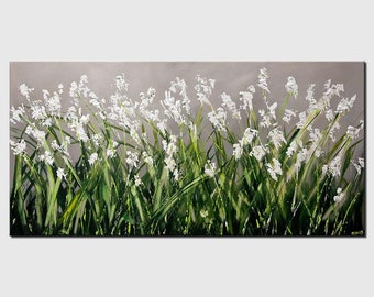 Handmade Floral Painting on Canvas: Modern Textured Wall Art
