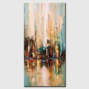 Textured City Painting on Canvas: Colorful Abstract 3D Wall Art