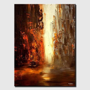 Textured Cityscape Painting: Abstract Vertical Canvas Art