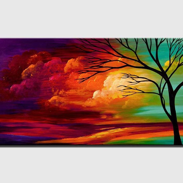 Pintura de paisaje abstracto colorido, arte de árbol moderno original de Osnat - HECHO A PEDIDO