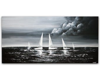 black white original abstract painting large textured artwork on canvas by Osnat