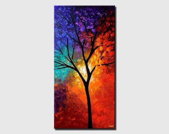 Modern Tree of Life abstract painting colorful Abstract tree art Original Textured Living Room tree Wall Art  - CUSTOM ART