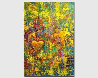 Colorful Abstract Painting on Canvas: Textured Acrylic Oil, Modern Home Decor