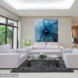 Pintura original de flores abstractas azules, decoración del hogar moderna con textura ARTE PERSONALIZADO imagen 5