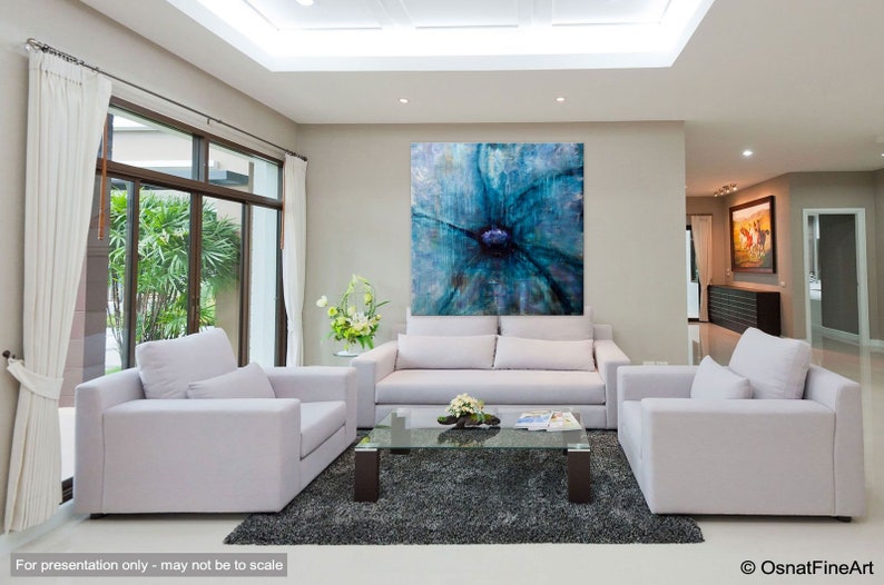 Pintura original de flores abstractas azules, decoración del hogar moderna con textura ARTE PERSONALIZADO imagen 5