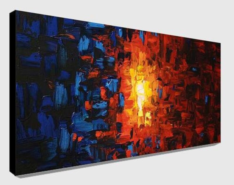 Modern Palette Knife Abstract Art Blue Red Acrylic Painting Etsy
