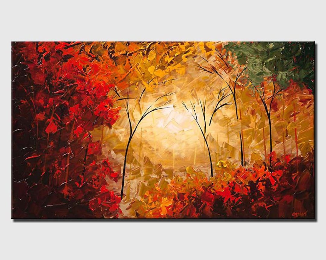 Original Textured Landscape Painting in Autumn, Modern Fall