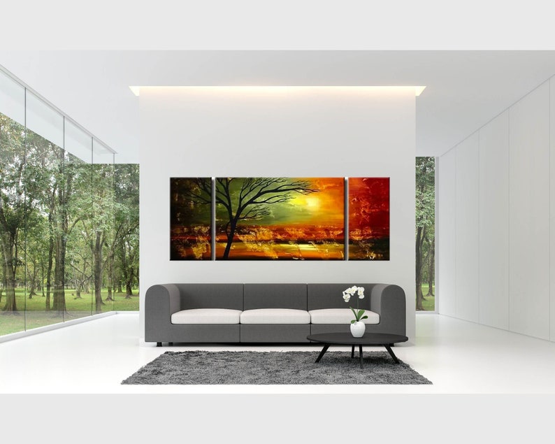 Modern Abstract Tree Painting on Canvas: Autumn Landscape Wall Art image 1