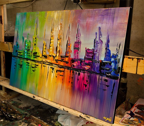 Acrylic Impasto Mini Picture 6 by 8 inches Original Cityscape Painting Bright Cityscape Impressionist Night Painting On Canvas Acrylic Impasto Mini Picture 6 by 8 inches Original Cityscape Painting Bright Cityscape Impressionist Night Painting On Canvas