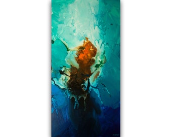 Turquoise Blue Abstract Painting: Vertical Canvas Art, Made-to-Order