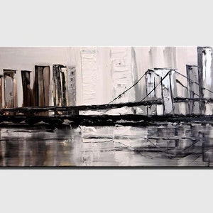 art urbain abstrait original sur toile, peinture de pont minimaliste texturée, art mural noir et blanc art moderne CUSTOM ART image 1