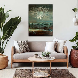 Textured Abstract Landscape Painting: Green Brown Canvas Art image 3
