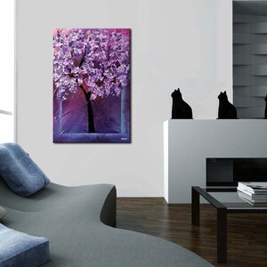 Textured Tree Painting: Purple Blossom Landscape Art - Custom Order image 3