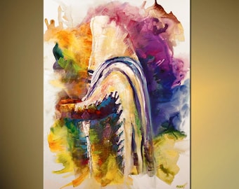 Judaica PRINT on Canvas Religious Print Jewish Art  LIMITED EDITION out of 30 Embellished (brush strokes added by the artist) Osnat