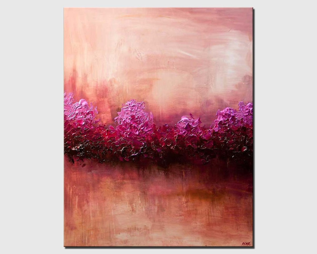 Pink Landscape Painting of Blooming Trees Vertical Abstract Etsy