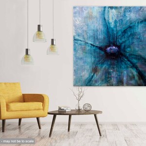 Pintura original de flores abstractas azules, decoración del hogar moderna con textura ARTE PERSONALIZADO imagen 8