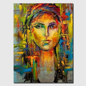 Colorful Pop Art Woman Face Giclee Print: Textured Street Art by Osnat image 1