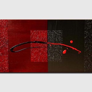 Red black textured abstract painting, original modern minimalist wall art on canvas for your home decor  CUSTOM ART