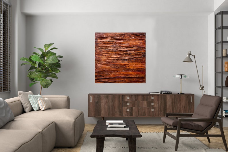 Rust Textured Abstract Painting: Modern Living Room Wall Art (40"x40") image 3