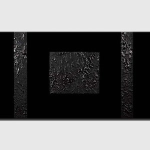 May include: Abstract black and white painting with a textured surface. The painting features a square shape within a larger square shape.