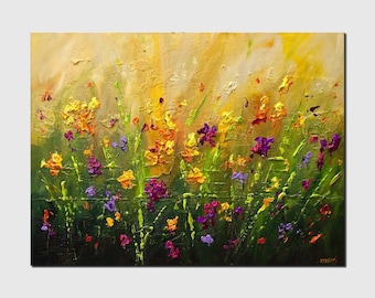 Colorful Floral Print on Canvas: Textured Giclee Fine Art by Osnat