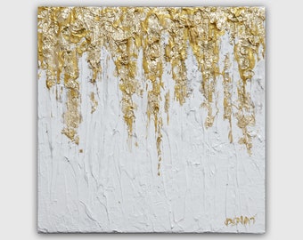 Modern Abstract Gold White Painting on Canvas for Living Room Decor - Custom Art