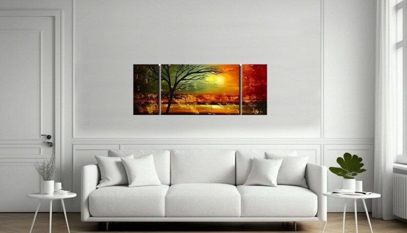 Modern Abstract Tree Painting on Canvas: Autumn Landscape Wall Art image 2