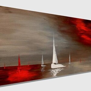 Sailboat Painting on Canvas: Textured Acrylic Nautical Wall Art image 2