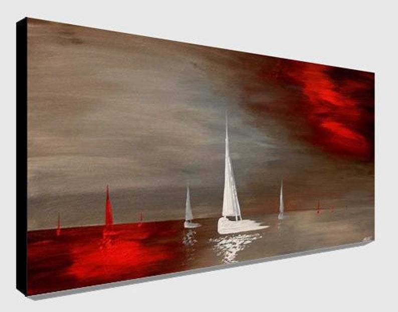 Sailboat Painting on Canvas: Textured Acrylic Nautical Wall Art image 2