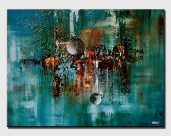 Teal Abstract Art Giclee Print: Textured Fine Art by Osnat