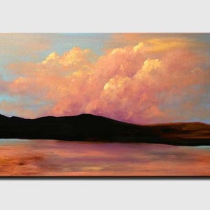 Pink & Orange Abstract Landscape Painting: Modern Living Room Wall Art