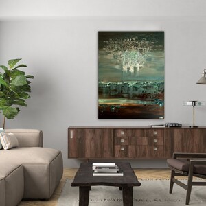 Textured Abstract Landscape Painting: Green Brown Canvas Art image 7