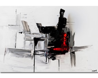 Textured Black and White Abstract Art: Contemporary Canvas Painting