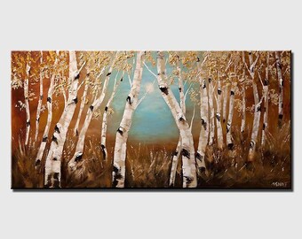 forest birch tree painting original abstract, original landscape trees painting modern living room wall art  CUSTOM ART