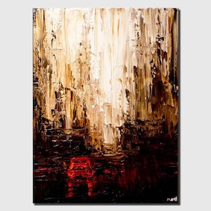 Beige Abstract City Art: Textured Painting on Canvas