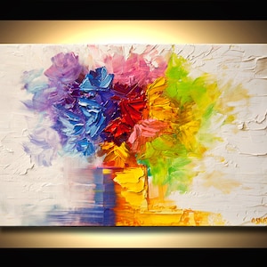 Colorful Flowers Painting: Textured Abstract Floral Art, Modern Wall Decor