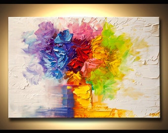 Colorful Flowers Painting: Textured Abstract Floral Art, Modern Wall Decor