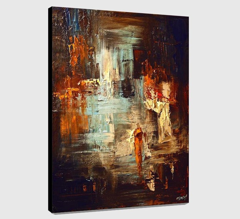 Original Abstract Painting on Canvas Brown Blue Rust Etsy