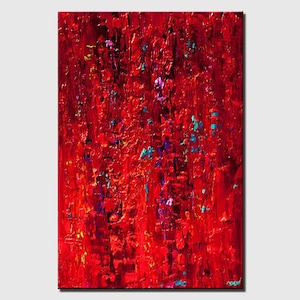 textured red modern abstract painting, Original wall art on Canvas for your home decor by Osnat  - CUSTOM ART