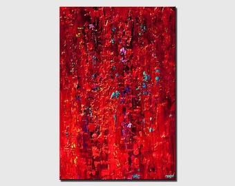 Textured Red Abstract Painting: Modern Wall Art on Canvas