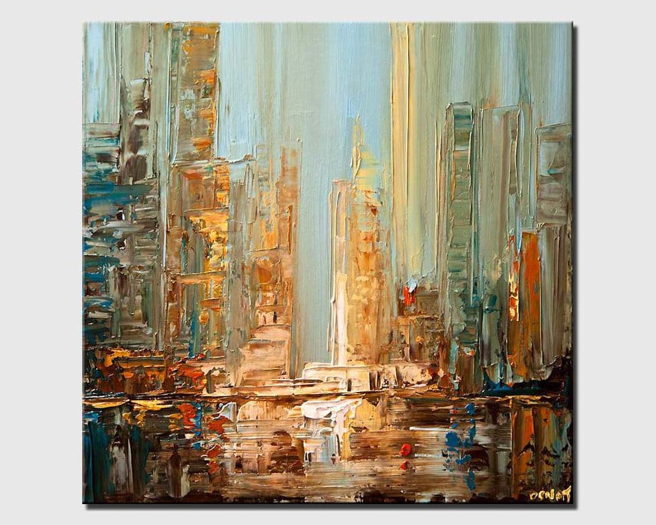 Colorful City Art on Canvas Original Textured Abstract City