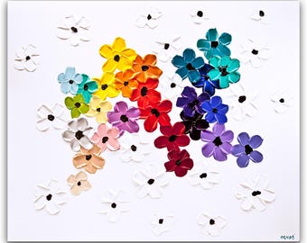 Colorful Floral Print: Textured Flowers, Modern Fine Art by Osnat