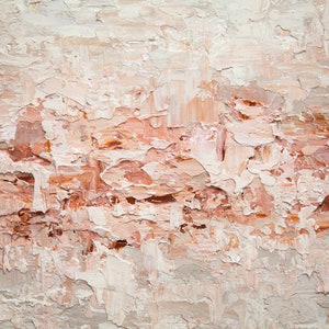 May include: Abstract painting with thick, textured brushstrokes in shades of pink, white, and brown.