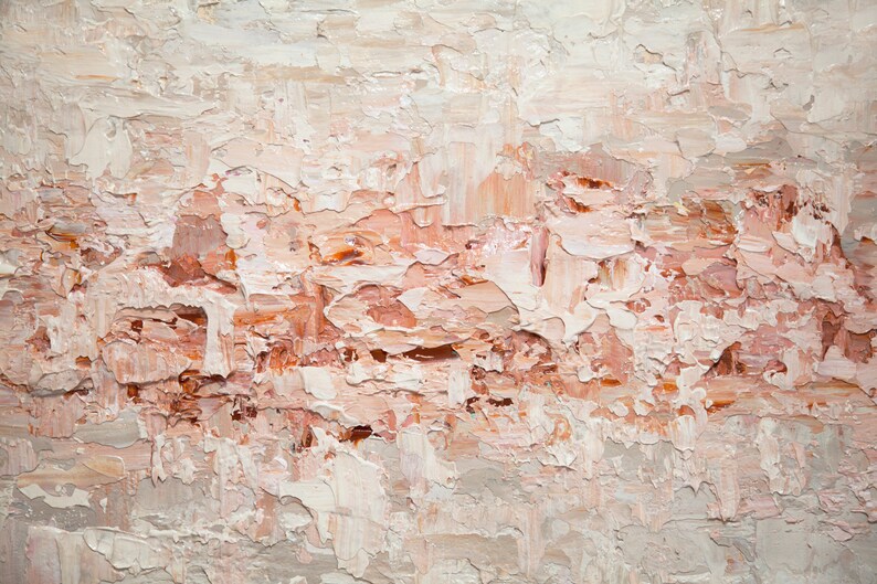 May include: Abstract painting with thick, textured brushstrokes in shades of pink, white, and brown.