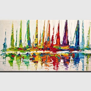 Sailboats Painting modern Abstract Art Sailing painting on Canvas colorful and textured  - MADE TO ORDER