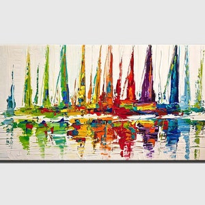 Abstract Sailboats Painting: Colorful Textured Art on Canvas (MADE TO ORDER)